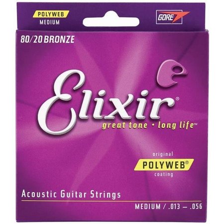 ELIXIR Elixir 11100-U Polyweb 80-20 Bronze Medium Acoustic Guitar Strings Set 11100-U